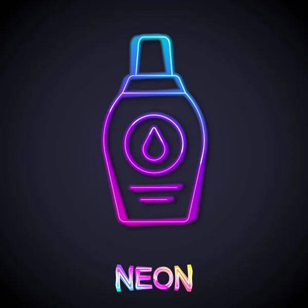 Ragyogó Neon Vonal Sampon Ikon Palack Elszigetelt Fekete Háttérrel Vektor — Stock Vector