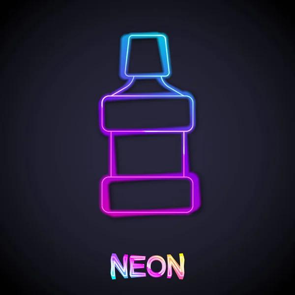 Leuchtende Neon Linie Mundspülung Plastikflasche Symbol Isoliert Auf Schwarzem Hintergrund — Stockvektor