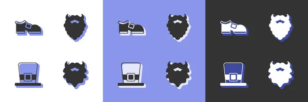 Set Mustache Beard Leprechaun Boot Hat Icon Vector — Stock Vector