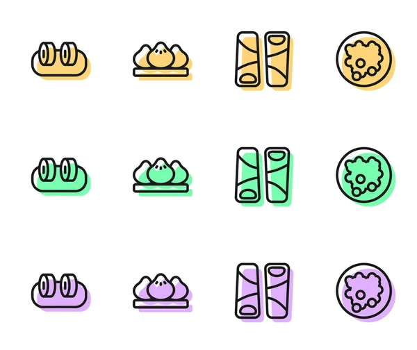 Βάλτε Στη Γραμμή Guotie Sushi Dumpling Και Rice Ένα Εικονίδιο — Διανυσματικό Αρχείο