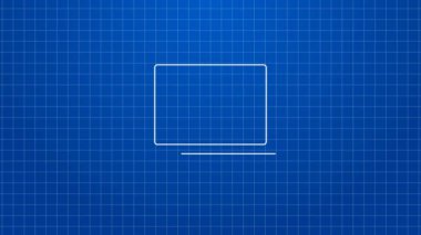 Mavi arka planda dolar simgesi olan beyaz çizgi dizüstü bilgisayar. Dünyanın her yerine para göndermek, para transferi, online bankacılık, finansal işlemler. 4K Video hareketli grafik canlandırması