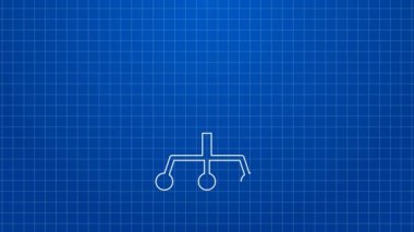 Beyaz çizgi ofis koltuğu simgesi mavi arkaplanda izole edildi. 4K Video hareketli grafik canlandırması