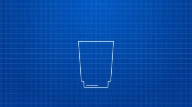 Mavi zemin üzerinde saman ve su ikonu olan beyaz çizgi kağıt bardak. Soda bardağı. Taze soğuk içecek sembolü. 4K Video hareketli grafik canlandırması