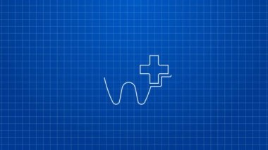 Beyaz çizgi dişçi kliniği konumu ikonu mavi arka planda izole edildi. 4K Video hareketli grafik canlandırması