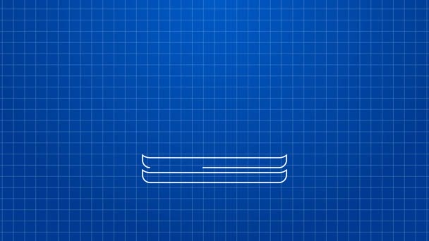 Vit linje stackarna papperspengar kassa ikon isolerad på blå bakgrund. Pengasedlar staplar. Räkna valuta. 4K Video motion grafisk animation — Stockvideo
