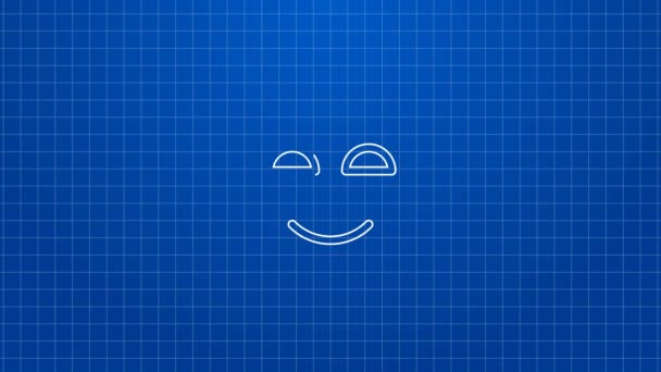 White line Comedy theatrical mask icon isolated on blue background. 4K Video motion graphic animation — Stock Video