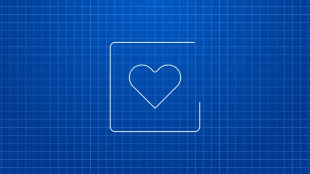 Linea bianca Come l'icona del cuore isolato su sfondo blu. Icona contro notifica. Il seguace Insta. Animazione grafica 4K Video motion — Video Stock