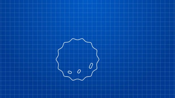 Linha branca Cookie ou biscoito com ícone de chocolate isolado no fundo azul. Animação gráfica em movimento de vídeo 4K — Vídeo de Stock