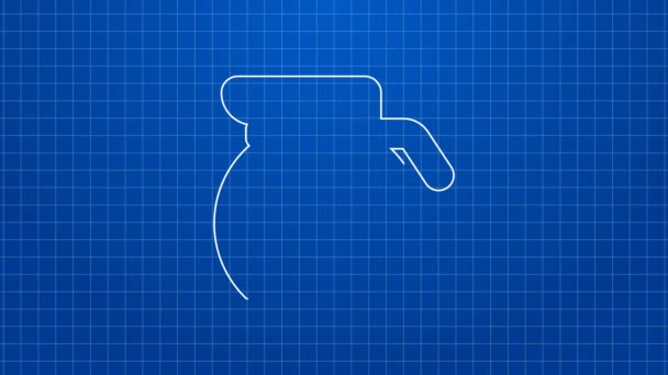 Witte lijn Koffie pot pictogram geïsoleerd op blauwe achtergrond. 4K Video motion grafische animatie — Stockvideo