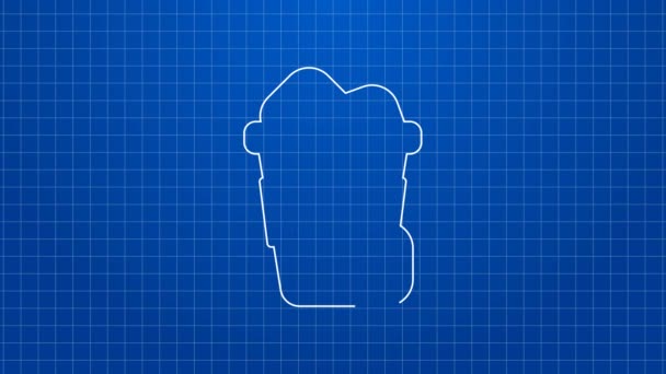 Beyaz çizgi buzlu kahve ikonu mavi arka planda izole edilmiş. 4K Video hareketli grafik canlandırması — Stok video