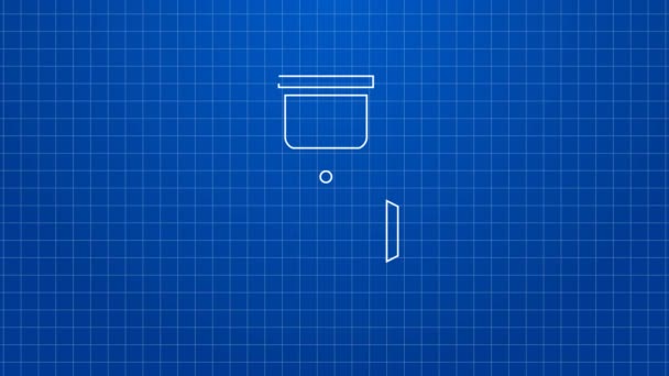 Línea blanca Icono molinillo de café eléctrico aislado sobre fondo azul. Animación gráfica de vídeo 4K — Vídeo de stock
