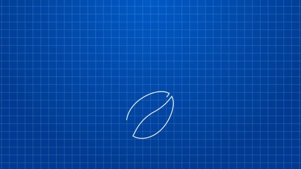 Weiße Linie Kaffeebohnen Symbol isoliert auf blauem Hintergrund. 4K Video Motion Grafik Animation — Stockvideo