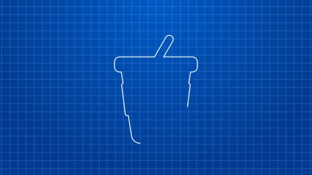 Weiße Linie Kaffeetasse to go Symbol isoliert auf blauem Hintergrund. 4K Video Motion Grafik Animation — Stockvideo