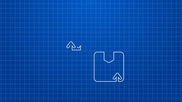 Bílá čára Kartonová krabice s ikonou dopravního symbolu izolované na modrém pozadí. Krabice, balíček, balík. Dodávka, doprava a doprava. Grafická animace pohybu videa 4K — Stock video
