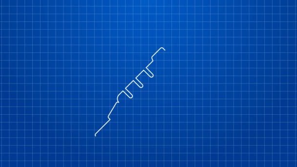Vit linje Spruta ikon isolerad på blå bakgrund. Spruta för vaccin, vaccination, injektion, influensaspruta. Medicinsk utrustning. 4K Video motion grafisk animation — Stockvideo