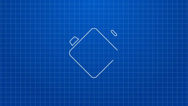 Witte lijn Smart horloge met hartslag pictogram geïsoleerd op blauwe achtergrond. Fitness App concept. 4K Video motion grafische animatie — Stockvideo