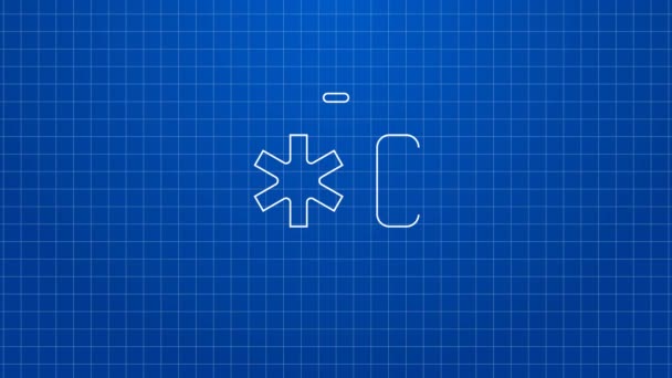 Witte lijn Medische klinische gegevens op laptop pictogram geïsoleerd op blauwe achtergrond. Ziekteverzekeringsformulier. Het rapport van de medische controle. 4K Video motion grafische animatie — Stockvideo