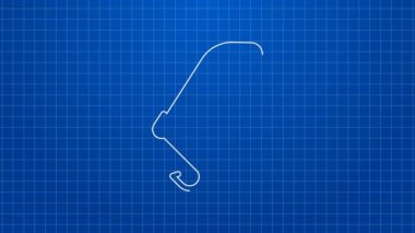 Mavi arka planda beyaz çizgili balık yemi simgesi izole edildi. Balık oltası. 4K Video hareketli grafik canlandırması