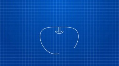 Apple 'ın beyaz çizgi simgesi mavi arkaplanda izole edildi. Fazla kilolu. Sağlıklı diyet menüsü. Fitness diyeti elması. 4K Video hareketli grafik canlandırması
