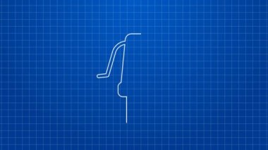 Mavi arka planda beyaz çizgi bahçe hortumu ikonu izole edildi. Sprey tabanca ikonu. Su ekipmanları. 4K Video hareketli grafik canlandırması