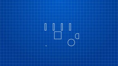 Beyaz çizgi okul servisi simgesi mavi arkaplanda izole edildi. Toplu taşıma sembolü. 4K Video hareketli grafik canlandırması