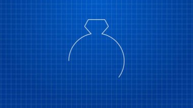 Beyaz çizgi Diamond nişan yüzüğü ikonu mavi arka planda izole edildi. 4K Video hareketli grafik canlandırması