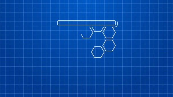 Biała linia Ikona plastra miodu izolowana na niebieskim tle. Symbol komórek miodu. Słodkie naturalne jedzenie. 4K Animacja graficzna ruchu wideo — Wideo stockowe