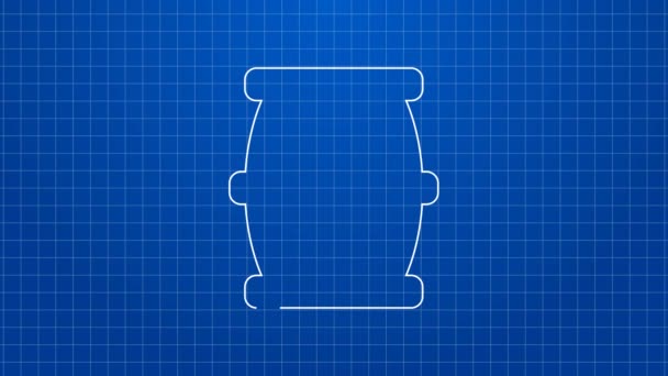 Linha branca Barril de madeira com ícone de mel isolado no fundo azul. Animação gráfica em movimento de vídeo 4K — Vídeo de Stock
