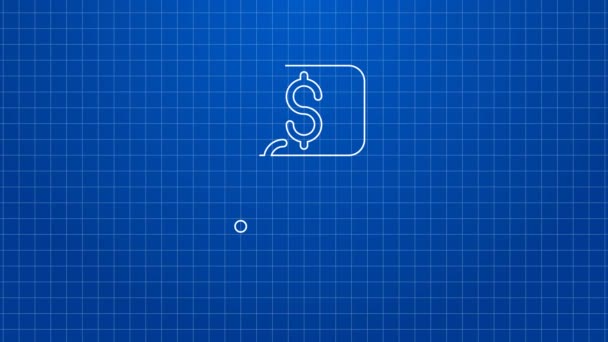 Bílá čára Cena tag pro ryby ikona izolované na modrém pozadí. Grafická animace pohybu videa 4K — Stock video