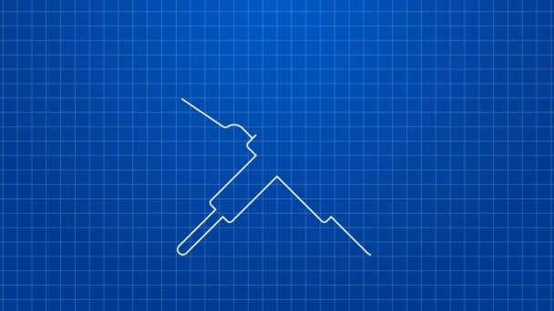 Weiße Linie Gekreuzte Ruder oder Paddel Boot Symbol isoliert auf blauem Hintergrund. 4K Video Motion Grafik Animation — Stockvideo