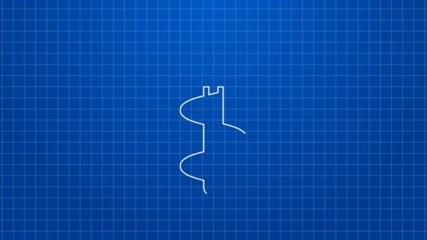 Weiße Linie Handeisbohrer für das Winterfischen Symbol isoliert auf blauem Hintergrund. 4K Video Motion Grafik Animation — Stockvideo