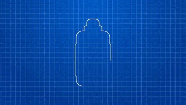 Ligne blanche Bouteille de savon liquide antibactérien avec icône distributeur isolée sur fond bleu. Antiseptique. Désinfection, hygiène, soin de la peau. Animation graphique de mouvement vidéo 4K — Video