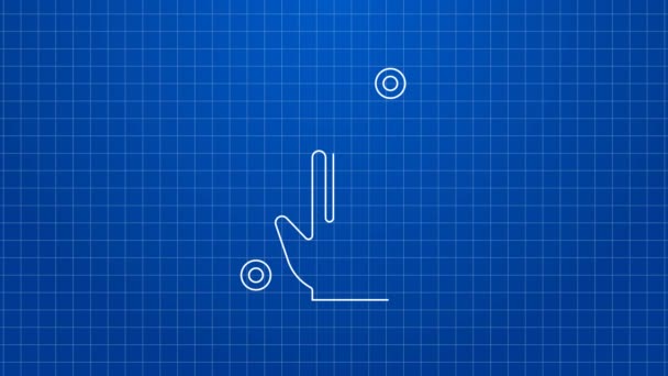 Weiße Linie Schwamm-Symbol isoliert auf blauem Hintergrund. Bast zum Geschirrspülen. Reinigungsservice-Logo. 4K Video Motion Grafik Animation — Stockvideo