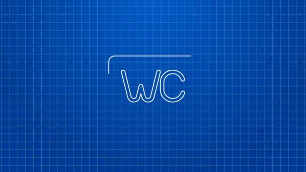 Weiße Linie Toilettensymbol isoliert auf blauem Hintergrund. WC-Schild. Waschraum. 4K Video Motion Grafik Animation — Stockvideo