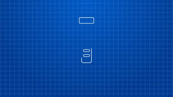 Bílá čára Plastová láhev na prací prostředek, bělidlo, mycí kapalina nebo jiná ikona čisticího prostředku izolovaná na modrém pozadí. Grafická animace pohybu videa 4K — Stock video