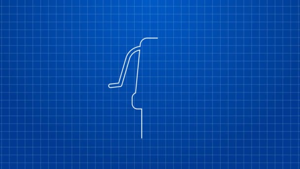Vit linje Trädgård slang ikon isolerad på blå bakgrund. Spraykanonikon. Vattningsutrustning. 4K Video motion grafisk animation — Stockvideo
