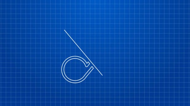 Weiße Linie Schere Symbol isoliert auf blauem Hintergrund. Schneidwerkzeugschild. 4K Video Motion Grafik Animation — Stockvideo
