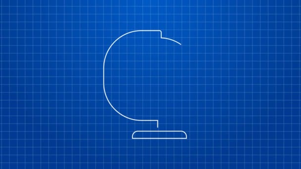 Biała linia ikona kuli ziemskiej odizolowana na niebieskim tle. 4K Animacja graficzna ruchu wideo — Wideo stockowe