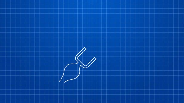 Witte lijn Fontein penpunt pictogram geïsoleerd op blauwe achtergrond. Pen gereedschapsteken. 4K Video motion grafische animatie — Stockvideo