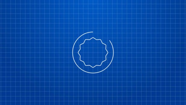 Icono de engranaje de línea blanca aislado sobre fondo azul. Señal de configuración del engranaje Cogwheel. Un símbolo de engranaje. Animación gráfica de vídeo 4K — Vídeos de Stock