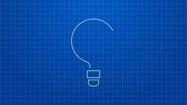 White line Unknown search icon isolated on blue background. Magnifying glass and question mark. 4K Video motion graphic animation — Stock video