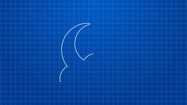 Bílá čára Měsíc a hvězdy ikona izolované na modrém pozadí. Zatažená noční značka. Symbol spánku. Úplněk. Noc nebo noční směna. Grafická animace pohybu videa 4K — Stock video