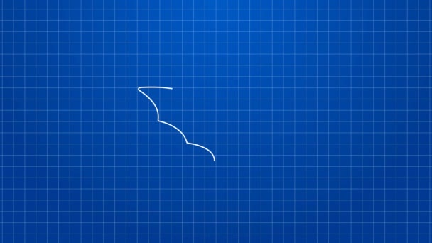Белая линия Летающая летучая мышь значок изолирован на синем фоне. Счастливого Хэллоуина. Видеографическая анимация 4K — стоковое видео