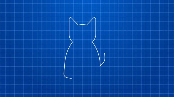 Mavi arka planda beyaz çizgi siyah kedi simgesi izole edildi. Mutlu Cadılar Bayramı Partisi. 4K Video hareketli grafik canlandırması — Stok video