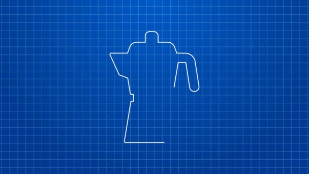 Línea blanca Cafetera moca pot icono aislado sobre fondo azul. Animación gráfica de vídeo 4K — Vídeo de stock