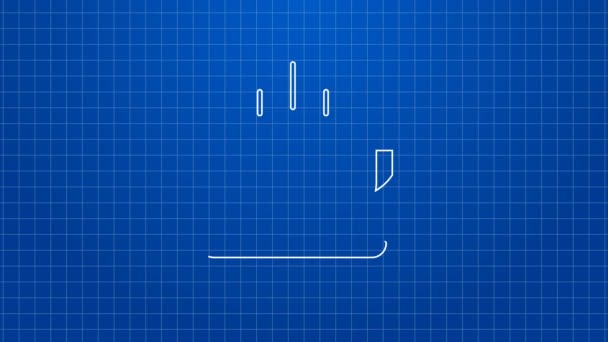 Witte lijn Koffiebeker pictogram geïsoleerd op blauwe achtergrond. Theekopje. Warme drank koffie. 4K Video motion grafische animatie — Stockvideo