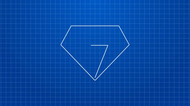 화이트 라인 다이아몬드 아이콘은 파란색 배경에 분리되어 있습니다. 보석의 상징. 젬 스톤. 4K 비디오 모션 그래픽 애니메이션 — 비디오