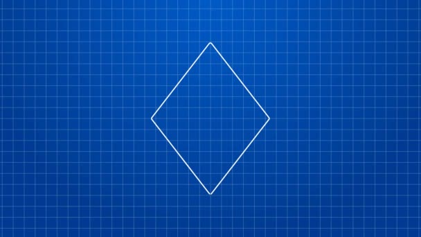 Fehér vonal drágakő ikon elszigetelt kék alapon. Ékszer szimbólum. Gyémánt. 4K Videó mozgás grafikus animáció — Stock videók