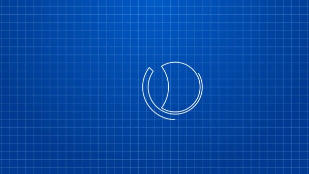 White line Wedding rings icon isolated on blue background. Bride and groom jewelry sign. Marriage symbol. Diamond ring. 4K Video motion graphic animation — Stockvideo