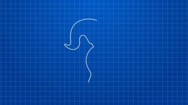 Beyaz çizgi Ortaçağ demir miğferi mavi arka planda izole edilmiş kafa koruma ikonu için. Şövalye miğferi 4K Video hareketli grafik canlandırması